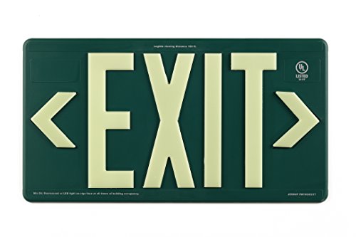 UL924 Listed & Listed for LED lighting 100 foot Jessup Glo Brite Indoor/Outdoor Glow-in-the-dark (Photoluminescent) Double Sided Exit sign with frame, Green, PM100 7082-B (Mounts 4 ways, includes brac