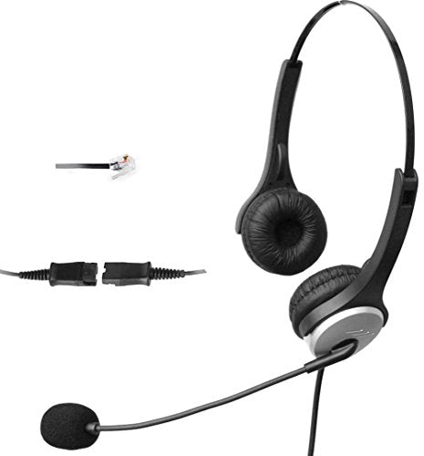 4Call K502QCM Dual Call Center Telephone RJ Headset with NC Mic + QD + Volume Mute Controls for Plantronics M10 M22 Vista Adapter and AT&T CallMaster V VI & Cisco Unified Office IP Phones 7931G 7975