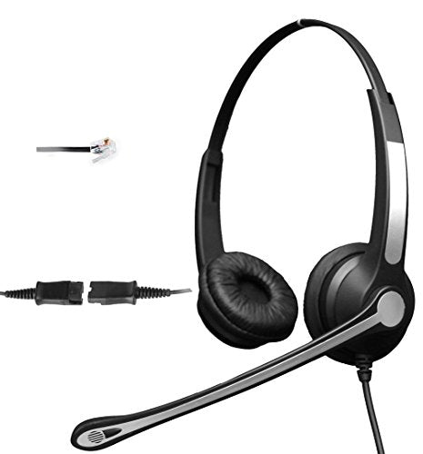 4Call K702FQCM Dual Call Center Telephone RJ Headset with NC Mic + Quick Disconnect for Plantronics M10 M22 Vista Adapter and AT&T CallMaster V VI & Cisco Unified Office IP Phones 7931G 7975