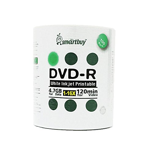 Smart Buy 1000 Pack DVD-R 4.7gb 16x White Printable Inkjet Blank Media Record Disc, 1000 Disc 1000pk