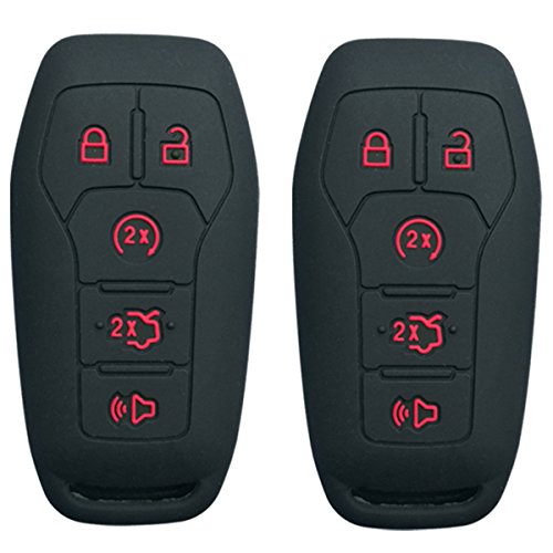 2Pcs Coolbestda Silicone Key Fob Skin Remote Cover Case Keyless Entry Holder for Ford F-150 Lincoln Fusion MKZ Mustang MKC 5 Buttons Smart Key