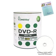 Load image into Gallery viewer, Smartbuy 100-disc 4.7GB/120min 16x DVD-R White Top Blank Media Record Disc + Free Micro Fiber Cloth

