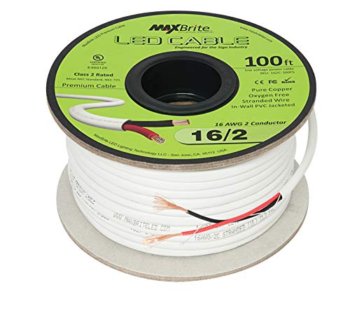 100 ft. 16AWG Low Voltage LED Cable 2 Conductor Jacketed in-Wall Speaker Wire UL Class 2 Certified