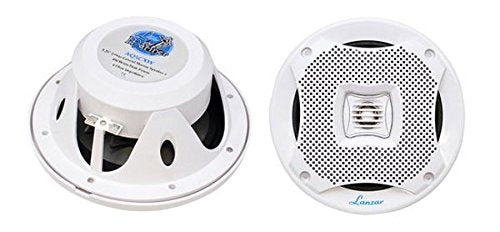 Lanzar Marine Speakers - 5.25 Inch 2 Way Water Resistant Audio Stereo Sound System with 400 Watt Power, Attachable Grills and Resin Treatment for Indoor and Outdoor Use - 1 Pair - AQ5CXW (White)