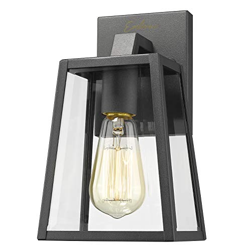 Emliviar Outdoor Wall Mounted Light Single Light Exterior Wall Sconce Lantern, Black Finish Lamp with Clear Bevel Glass, OS-1803AW1