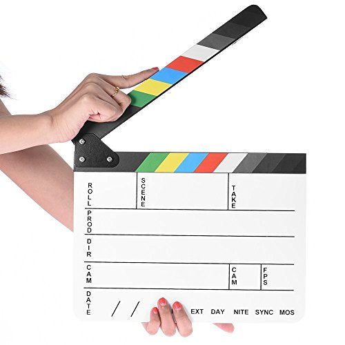 Professional Studio Camera Photography Video Acrylic Clapboard Dry Erase Director Film Movie Clapper Board Slate with Color Sticks(9.6x11.7