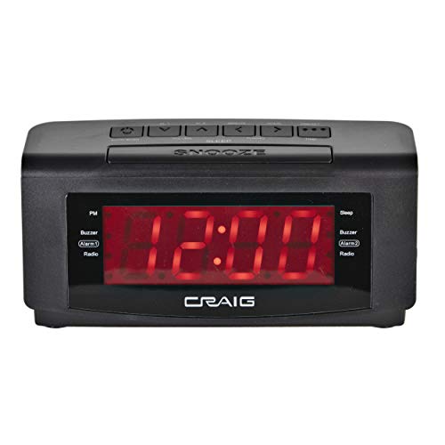Craig LED Alarm Clock with AM/FM Radio 1.2-Inch Display, Black (CR45372 )