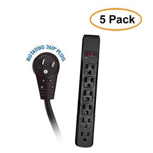 Load image into Gallery viewer, ACL 10 Feet Surge Protector, Flat Rotating Plug, 6 Outlet, Black Horizontal Outlets, Plastic, Power Cord, 5 Pack
