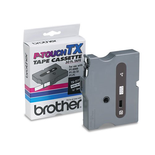 Brother P-Touch TX-2111 Laminated Tape - 0.23amp;quot; Width x 50' Length - 1 Roll - White