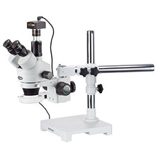 Load image into Gallery viewer, AmScope SM-3T-54S-3M Digital Professional Trinocular Stereo Zoom Microscope, WH10x Eyepieces, 7X-45X Magnification, 0.7X-4.5X Zoom Objective, 54-Bulb LED Light, Single-Arm Boom Stand, 110V-240V, Inclu
