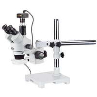 AmScope SM-3T-54S-3M Digital Professional Trinocular Stereo Zoom Microscope, WH10x Eyepieces, 7X-45X Magnification, 0.7X-4.5X Zoom Objective, 54-Bulb LED Light, Single-Arm Boom Stand, 110V-240V, Inclu