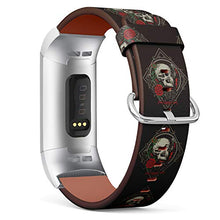 Load image into Gallery viewer, Replacement Leather Strap Printing Wristbands Compatible with Fitbit Charge 3 / Charge 3 SE - Floral Rose Skull
