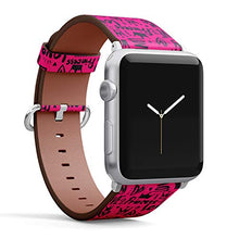 Load image into Gallery viewer, S-Type iWatch Leather Strap Printing Wristbands for Apple Watch 4/3/2/1 Sport Series (42mm) - Sketch Drawn Set of Crown, Hearts. Lettering Princess, Love on hotpink Background
