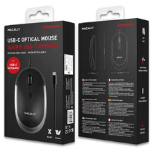 Load image into Gallery viewer, Macally USB Type C Mouse - Slim &amp; Compact Design - USB C Mouse for MacBook Pro iMac PC etc. - Simple 3 Button &amp; Scroll Wheel Layout with DPI Switch - Comfortable Plug &amp; Play Corded Mouse

