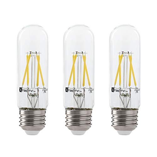 LED 4.5W T10 Clear Tubular Filament Light Bulb, 50W Equivalent, 400 Lumens, 3000K Soft White, E26 Medium Base, Dimmable, 120V, UL Listed, (3 Pack)