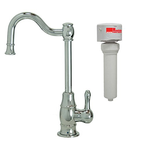 Mountain Plumbing MT1873FIL-NL/CPB Traditional Mini Point-of-Use Drinking Faucet and Mountain Pure Water Filtration System with Double Curved Spout, Polished Chrome