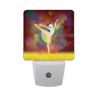 Naanle Set of 2 Ballet Dancer Silhouette Colorful Galaxy Star Auto Sensor LED Dusk to Dawn Night Light Plug in Indoor for Adults