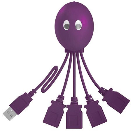 USB Hub 2.0 4-port For Mac and PC. True USB 2.0 Speed. 4-Legged Octopus (TM). Very Cute Octopus Design. (Purple)
