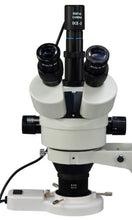 Load image into Gallery viewer, OMAX 2X-90X Digital Zoom Trinocular Single-Bar Boom Stand Stereo Microscope with Digital USB Camera and 8W Flourescent Light
