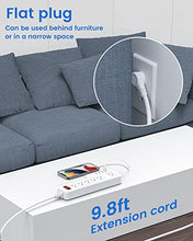 Load image into Gallery viewer, Mountable Surge Protector Power Strip JACKYLED 10ft 6 Outlets 4 USB Ports Electric Power Outlet with Right Angle Flat Plug Electric Long Extension Cord Power Charging Station for Home Office White
