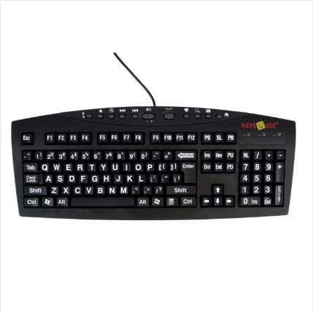 Large Print USB Wired Computer Keyboard (Black Keyboard and White Letters) for Visually Impaired Individuals or for Vision Comfort - No Eye Strain (Renewed)