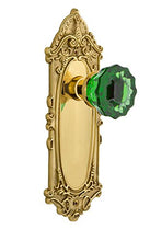 Load image into Gallery viewer, Nostalgic Warehouse 725198 Victorian Plate Privacy Crystal Emerald Glass Door Knob in Polished Brass, 2.375
