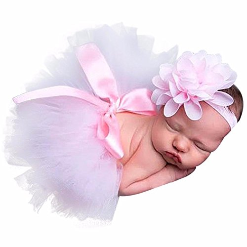 BlingKingdom Newborn Baby Girls Photo Photography Prop Tutu Skirt Dress Headband 0-4 Month (Pink)