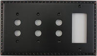 Egg & Dart Oil Rubbed Bronze 4 Gang Combo Switch Plate - 3 Push Button Light Switches 1 GFI Outlet/Rocker Switch