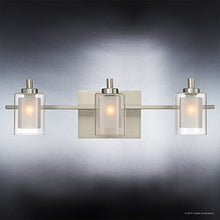 Load image into Gallery viewer, Luxury Modern Bathroom Vanity Light, Medium Size: 6&quot;H x 21&quot;W, with Posh Style Elements, Brushed Nickel Finish and Sand Blasted Inner, Clear Outer Glass, G9 LED Technology, UQL2403 by Urban Ambiance
