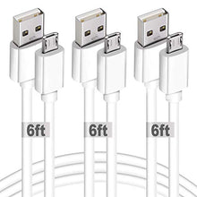Load image into Gallery viewer, USB to Micro USB Cable, 3Pack 6 FT Long Fast Charge USB 2.0 A Male to Micro B Sync Charger Cord for Android, Samsung, LG, HTC, Motorola, Nokia, MP3, Camera - White

