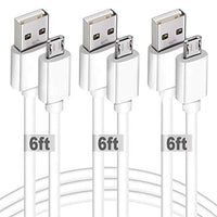 USB to Micro USB Cable, 3Pack 6 FT Long Fast Charge USB 2.0 A Male to Micro B Sync Charger Cord for Android, Samsung, LG, HTC, Motorola, Nokia, MP3, Camera - White