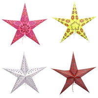 Indian Handmade Paper Star Lantern Multicolor Lamp Set of 4 Pcs Light Christmas Party Festive for Home Decoration, Festival, Events