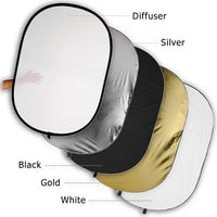Fotodiox 48x72 5 In 1 Oval Reflector Pro, Premium Grade Collapsible Disc, Soft Silver/Gold/Black/Whi