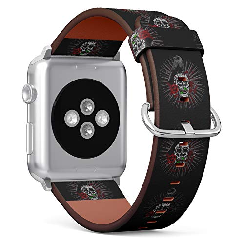 S-Type iWatch Leather Strap Printing Wristbands for Apple Watch 4/3/2/1 Sport Series (42mm) - Skull and Raven