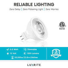 Load image into Gallery viewer, LUXRITE MR16 LED Bulb 50W Equivalent, 12V, 2700K Warm White Dimmable, 500 Lumens, GU5.3 LED Spotlight Bulb 6.5W, Enclosed Fixture Rated, Perfect for Track and Home Lighting (6 Pack)
