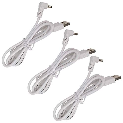 DZYDZR 3 pcs Extension Cable USB to DC Cable - 5V USB 2.0 Port Male to DC 5V L Type Male 3.5mm x 1.35mm Power Cord White 100cm(3.3ft)