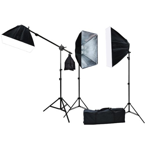 ePhotoInc Digital Video Continuous Softbox 3200K Warm Lighting Kit and Boom Stand Hair Light with Carrying Case H9004SB 3200K