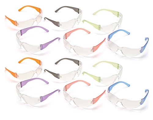 Pyramex S4110 Smp Intruder Safety Glasses (12 Pack), Clear Lens With Assorted Temple Colors,Multi Col