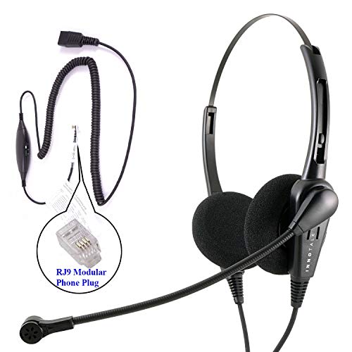 RJ9 Headset - Professional Economic Binaural Headset Compatible with Avaya Cisco Nortel Phone Virtual Compatibility RJ9 Cord