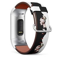 Replacement Leather Strap Printing Wristbands Compatible with Fitbit Charge 3 / Charge 3 SE - Black and White Fashion Girl