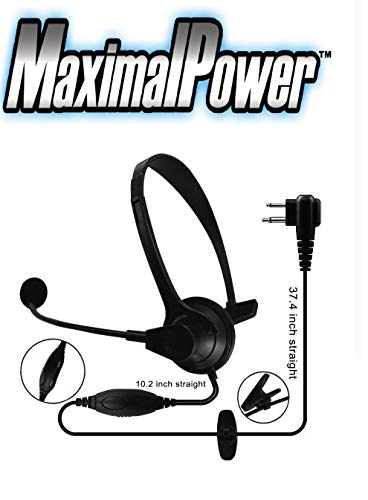 MaximalPower 2 Pin Earpiece Headphone Overhead Headset with Mic for Motorola Walkie Talkie 2 Way Radio cls1110 cls1410 CP200 GP88 300 CT150 P040 PRO1150 SP10 XTN500 (1 Pack)