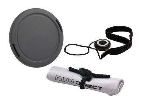 Lens Cap Side Pinch (77mm) + Lens Cap Holder + Nw Direct Microfiber Cleaning Cloth for Canon EOS Rebel T5