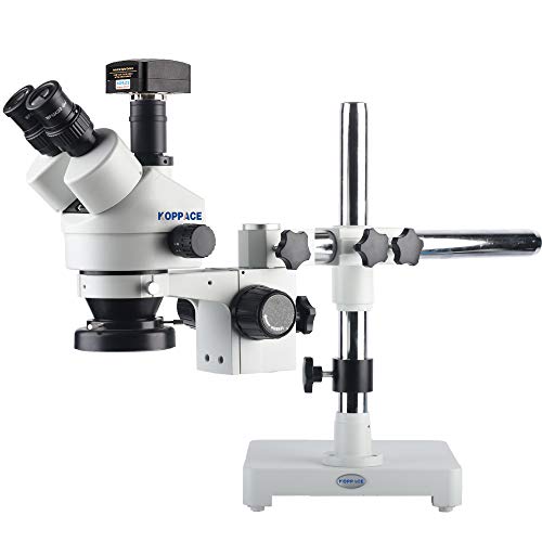 KOPPACE 5MP Industrial Microscope Camera,USB2.0,3.5X-90X Trinocular Stereo Microscope,144 LED Ring Light,0.5X/2X Auxiliary Lens