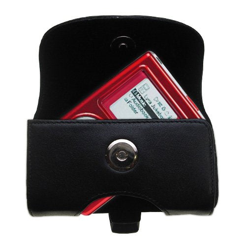 Gomadic Designer Black Leather RCA Lyra Jukebox RD2762 Belt Carrying Case  Includes Optional Belt Loop and Removable Clip