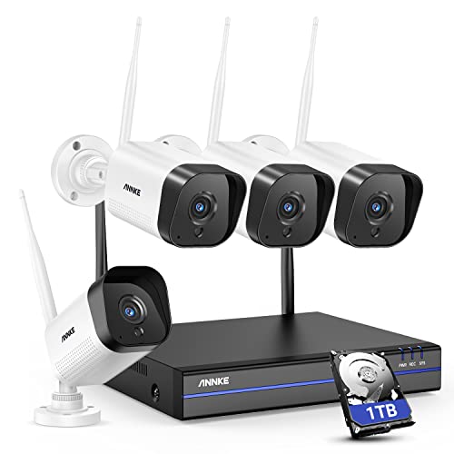 ANNKE WS300 3MP Wireless Camera System, 8 Channel 5MP Wireless NVR with 4Pcs 3MP Weatherproof IP Cameras, Work with Alexa, 100ft Night Vision, Smart Motion Alerts, 1TB HDD Included