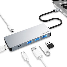 Load image into Gallery viewer, EQUIPD USB C Hub, Aluminum USB Type C Adapter with 87W USB-C PD Charging Port, 4K HDMI Output, 3 USB 3.0 Ports, USB-C Port, Compatible MacBook Pro 13&quot; 15&quot;, MacBook Air 13&quot;, MacBook and More - Grey
