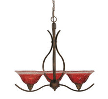 Load image into Gallery viewer, Toltec Lighting 293-BRZ-736 Swoop Three-Light Uplight Chandelier Bronze Finish with Raspberry Crystal Glass Shade, 10-Inch
