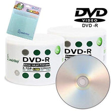Load image into Gallery viewer, Smartbuy 100-disc 4.7GB/120min 16x DVD-R Silver Inkjet Hub Printable Blank Media Disc + Free Micro Fiber Cloth
