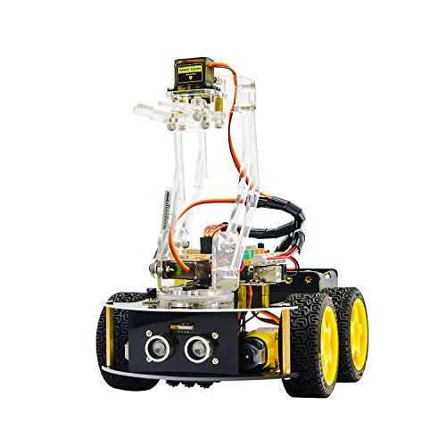KEYESTUDIO 4WD Bluetooth Smart Car Robot Arm Building Starter Kit for Arduino ?for Uno R3 Programmable Robotics Coding Kit DIY Set for Student Adults 15+