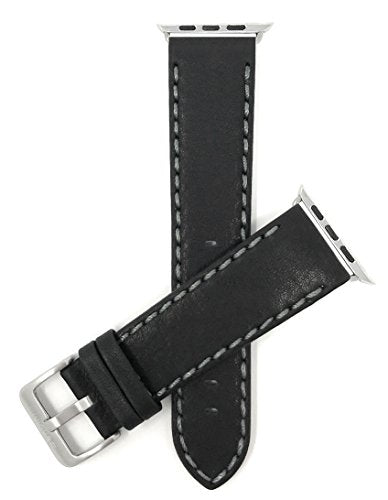 Bandini Replacement Watch Band for Apple Watch 42mm/44mm, Black, Mens' Waterproof, Leather, Mat Finish, Stainless Steel Buckle, Fits Series 6, 5, 4, 3, 2, 1